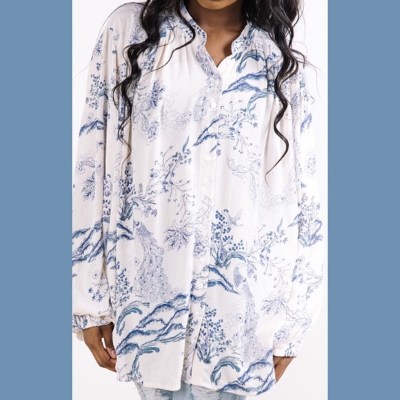 Free People Metallic Blooms Button Up Tunic Top - Picture 2 of 7